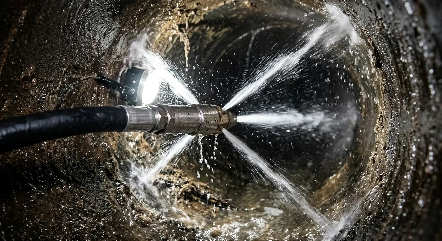 High-pressure hydro jetting nozzle cleaning sewer pipe for Sewer Line Relining in Woodruff
